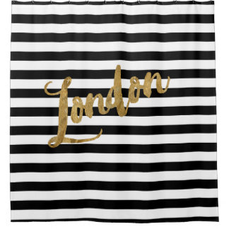 Cortina Para Chuveiro Ouro London Stripes