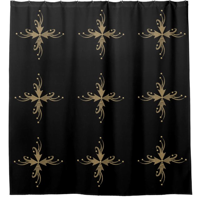 Cortina Para Chuveiro Ouros sobre fundo preto (Frente)
