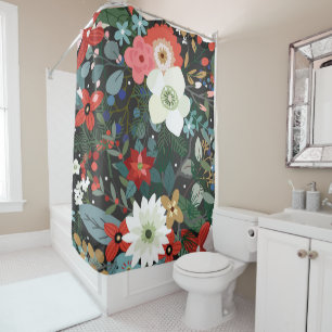 Cortina Para Chuveiro Ousado Floral Funky Chic Moderno Vintage Escuro Ch