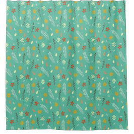 Cortina Para Chuveiro Padrão Botânico Floral Teal