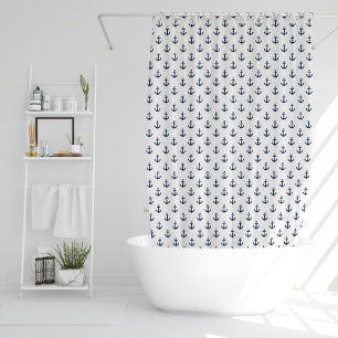 Cortina Para Chuveiro Padrão de Âncoras Azul