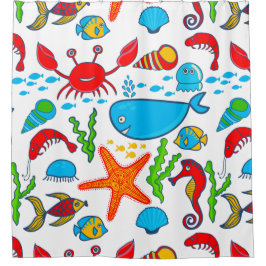 Cortina Para Chuveiro Padrão de animais marinhos coloridos