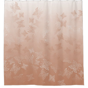 Cortina Para Chuveiro Padrão de Borboletas Douradas do rosa Clássico