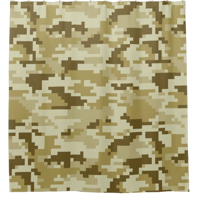 Cortina Para Chuveiro Padrão de Camuflagem Digital Deserto Pixel 8 Bits  (Frente)