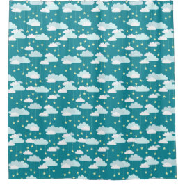 Cortina Para Chuveiro Padrão de estrelas e nuvens caindo