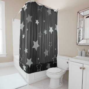 Cortina Para Chuveiro Padrão de estrelas pretas