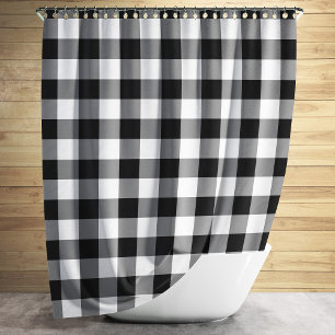 Cortina Para Chuveiro Padrão De Gingham Branco E Preto Verificado
