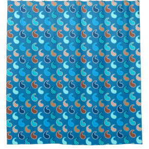 Cortina Para Chuveiro Padrão de Paisley Moderno, Azul Ceruliano, Tan & A