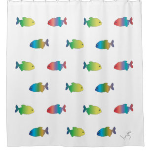 Cortina Para Chuveiro Padrão de Peixe Feliz e Colorido