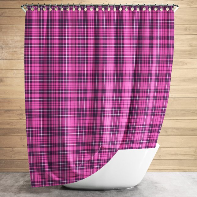 Cortina Para Chuveiro Padrão de Xadrez de Tartan Rosa Moderno (Modern Pink Tartan Plaid Pattern Shower Curtain)