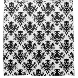 Cortina Para Chuveiro Padrão do Damask 02 - Preto em Branco