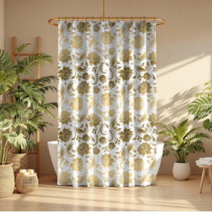 Cortina Para Chuveiro Padrão Dourado em ampola branca