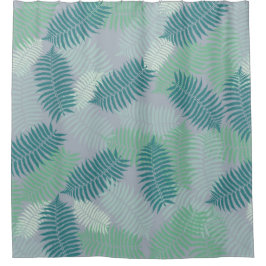 Cortina Para Chuveiro Padrão Fern sobre o fundo verde texturizado