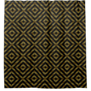 Cortina Para Chuveiro Padrão Geométrico Moderno Preto e Dourado