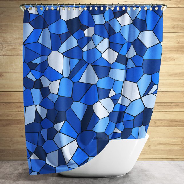 Cortina Para Chuveiro Padrão Mágico Geométrico Monocromático Azul Modern (Modern Blue Geometric Mosaic Pattern Shower Curtain)