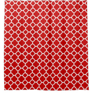 Cortina Para Chuveiro Padrão Quatrefoil Marroquino Vermelho Ousado e Bon