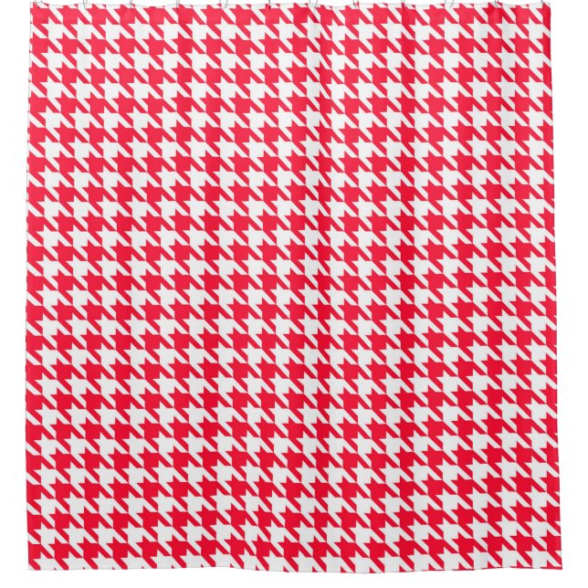 Cortina Para Chuveiro Padrão Red and White Houndstooth (Frente)