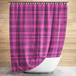 Cortina Para Chuveiro Padrão Xadrez Escocês Rosa Moderno
