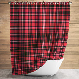 Cortina Para Chuveiro Padrão Xadrez Escocês Vermelho Rústico
