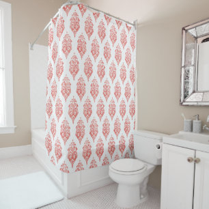 Cortina Para Chuveiro padrões tribais de ikat, vermelho-claro e branco