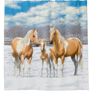 Cortina Para Chuveiro Palomino Pinto Pintar Cavalos Quarto Na Neve