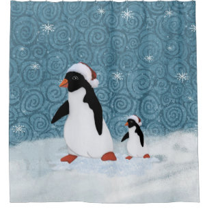 Cortina Para Chuveiro Papais noeis - Chá de pinguins