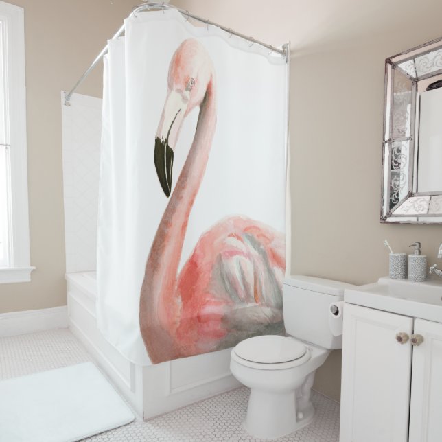 Cortina Para Chuveiro Pássaro tropical do flamingo (In Situ)