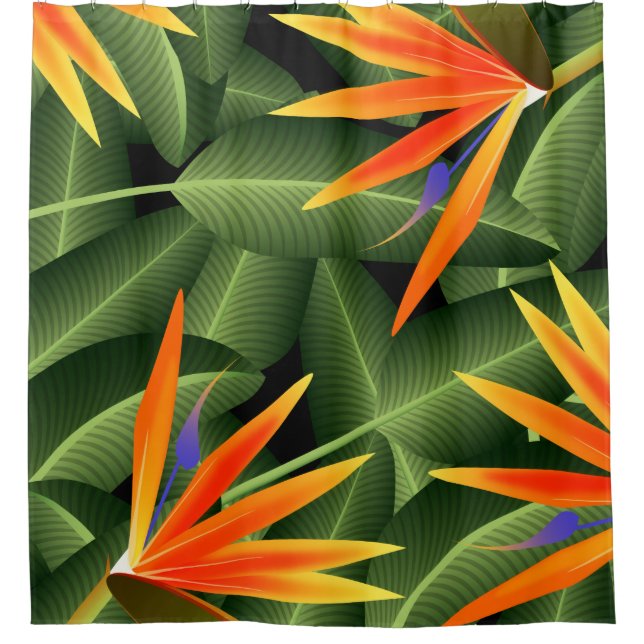 Cortina Para Chuveiro Pássaros da ilha do paraíso botânicos (Frente)