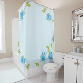 Cortina Para Chuveiro Pastel com Floral Azul Brilhante