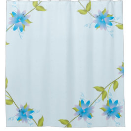 Cortina Para Chuveiro Pastel com Floral Azul Brilhante
