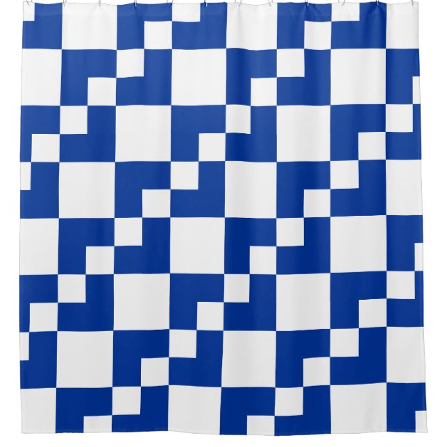 Cortina Para Chuveiro Patchwork Domino - Marinho Azul e Branco (Frente)