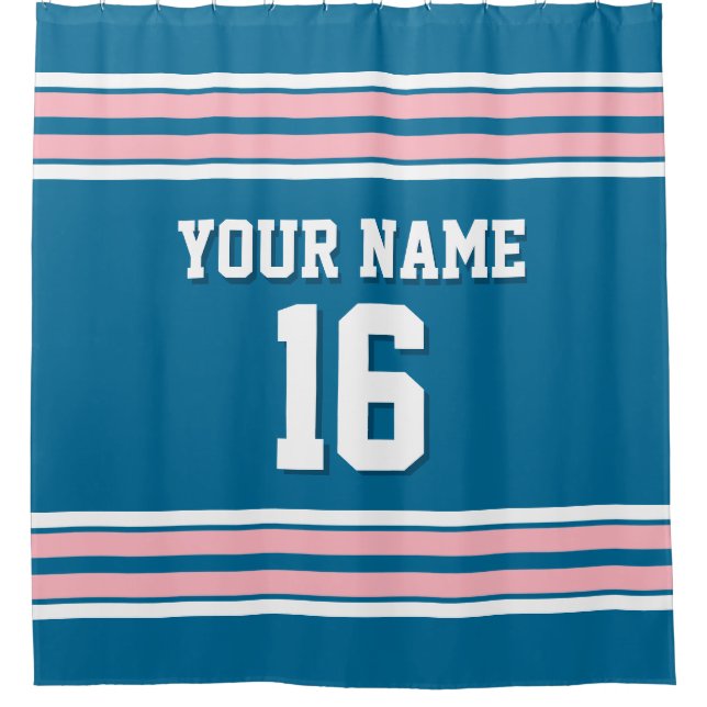 Cortina Para Chuveiro Peacock Blue, Pink White Strips Sports Jersey (Frente)