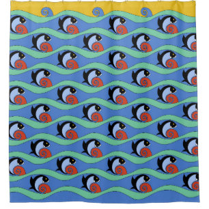 Cortina Para Chuveiro peixes do art deco dos anos 30 - azulejos da