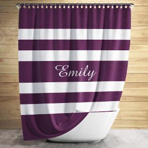 Cortina Para Chuveiro Personalizado Elegante Roxo Listrado Branco