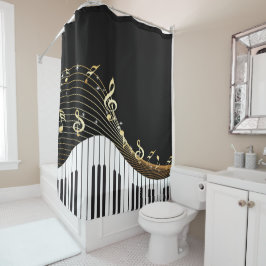 Cortina Para Chuveiro Piano Keys Music Wave