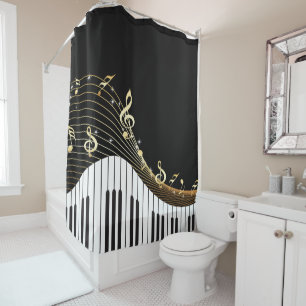 Cortina Para Chuveiro Piano Keys Music Wave