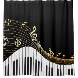 Cortina Para Chuveiro Piano Keys Music Wave