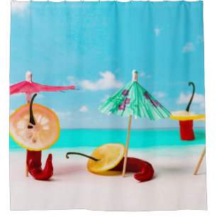 Cortina Para Chuveiro Pimentos Chili Na Praia