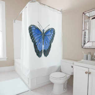 Cortina Para Chuveiro Pintor aquoso da borboleta Azul Morpho