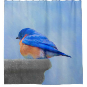 Cortina Para Chuveiro Pintura Bluebird - Arte Original para Pássaros