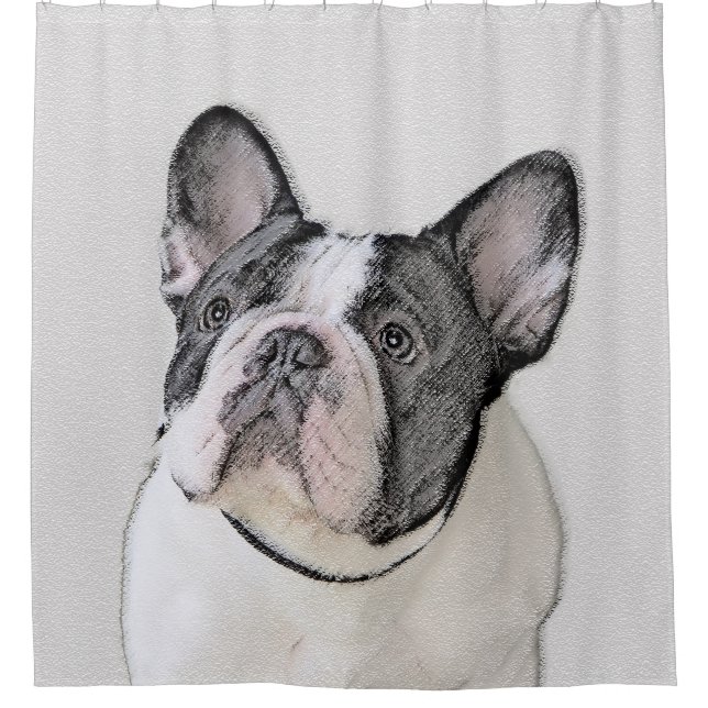 Cortina Para Chuveiro Pintura de Bulldog Francês (Brindle Pied) - Arte C (Frente)
