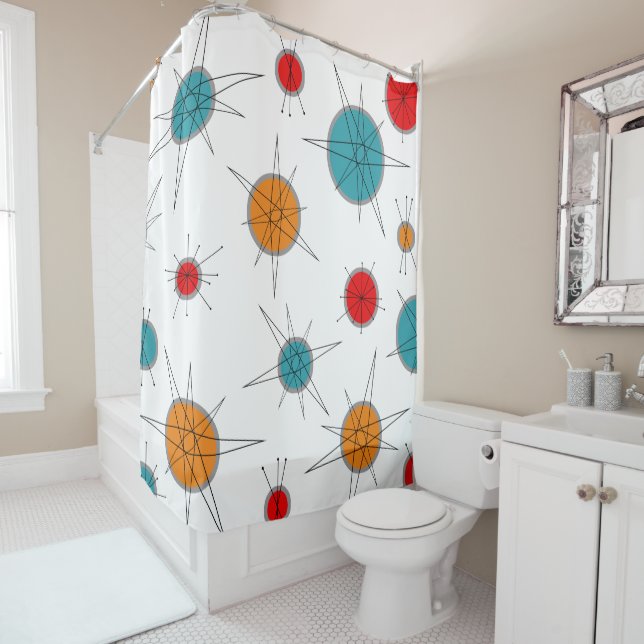 Cortina Para Chuveiro Planetas Retro da Era Atômica (In Situ)