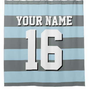 Cortina Para Chuveiro Pó Azul Carvão Esportivo Jersey Preppy Stripe
