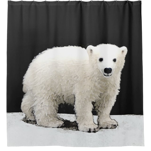Cortina Para Chuveiro Polar Bear Cub Painting - Arte Original (Frente)