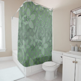 Cortina Para Chuveiro Polkadot floral verde