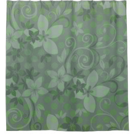 Cortina Para Chuveiro Polkadot floral verde