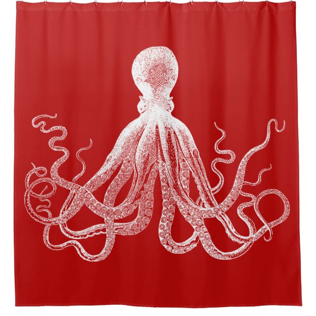 Cortina Para Chuveiro Polvo vermelho de Kraken (Frente)