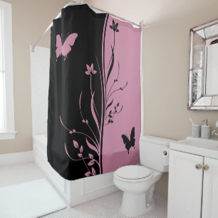 Cortina Para Chuveiro Preto e rosa cor-de-rosa de caxemira contemporâne