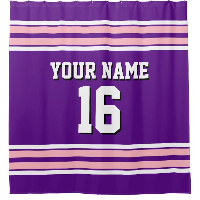Cortina Para Chuveiro Purple Pink White Stripes Sports Jersey (Frente)