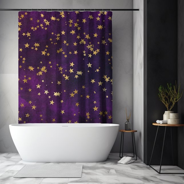 Cortina Para Chuveiro Purple Starry Night (Purple Starry Night Shower Curtain)